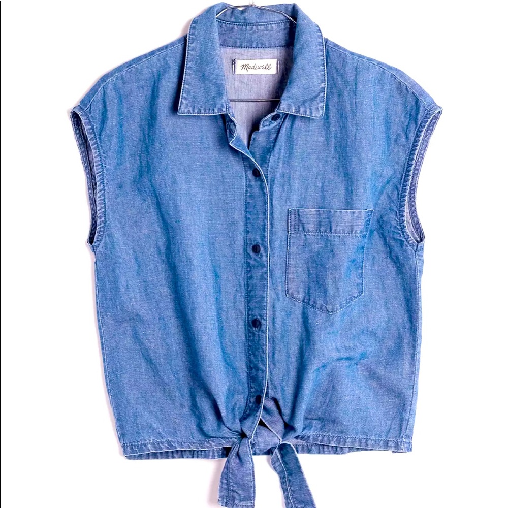 Madewell Denim Sleeveless Tie-Front Top